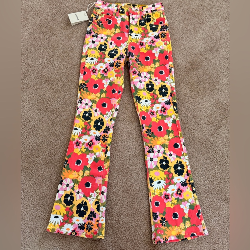 Mother denim Mid-Rise Smokin Double Flood Crop Flare Jeans in Flowers Al Fresco